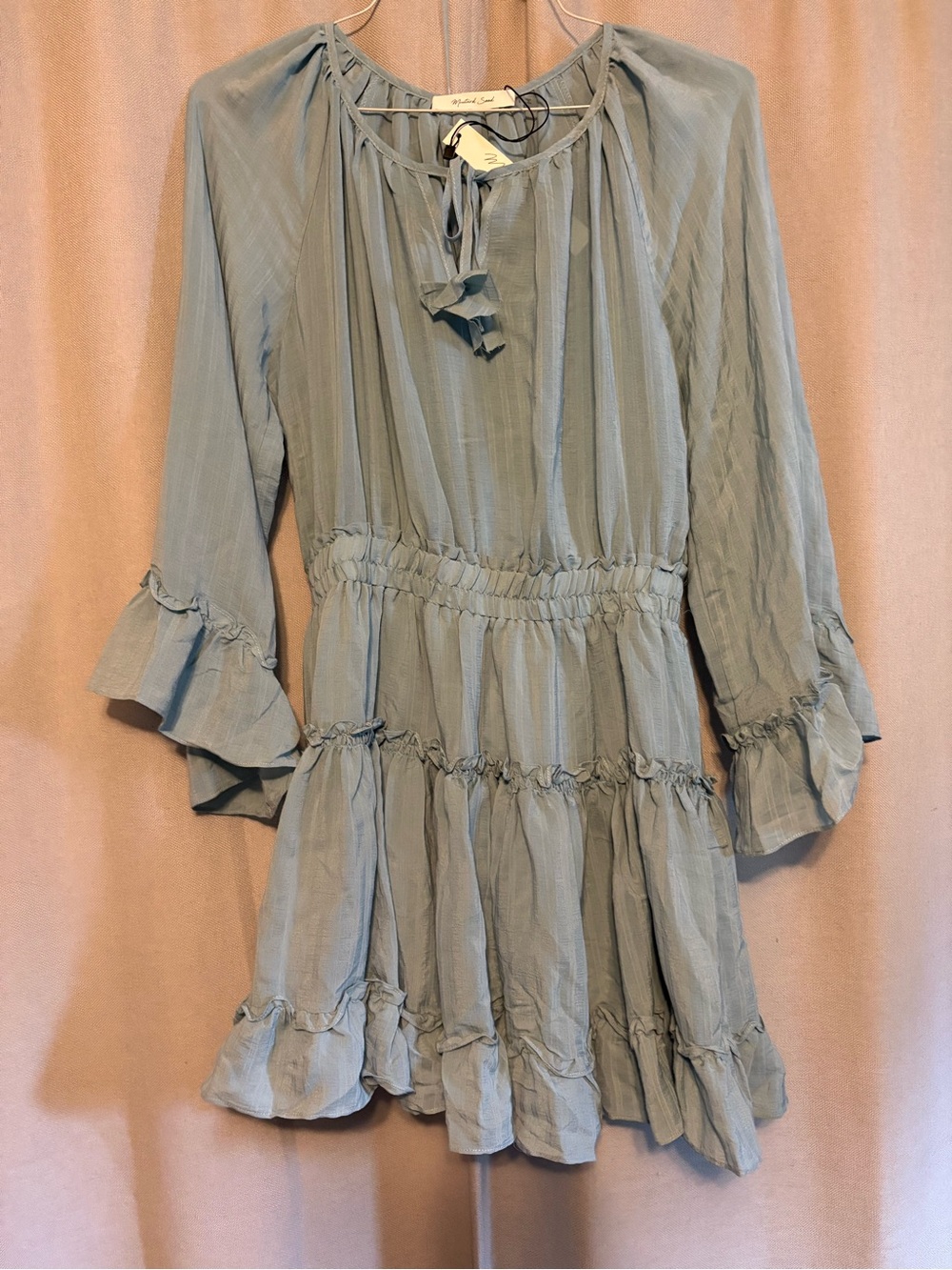 Mustard Seed Dusty Blue Tiered Ruffle Mini Dress